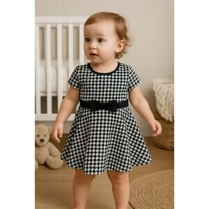 Children’s Place Houndstooth Dress Girls 12–18M Black White Short Sleeve